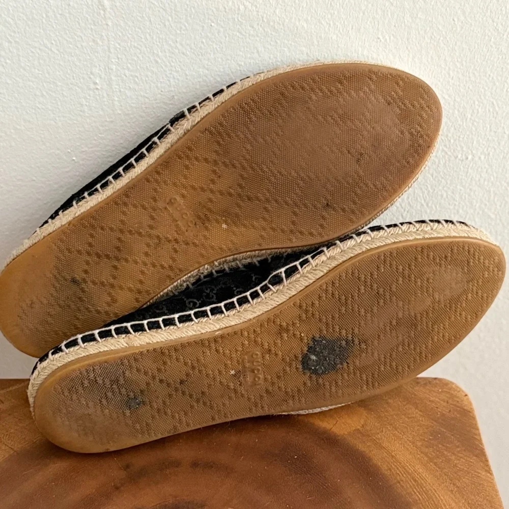 Gucci Black Suede Microguccissima Micro GG Logo Espadrille Flats Sandals US 6 - Picture 13 of 14